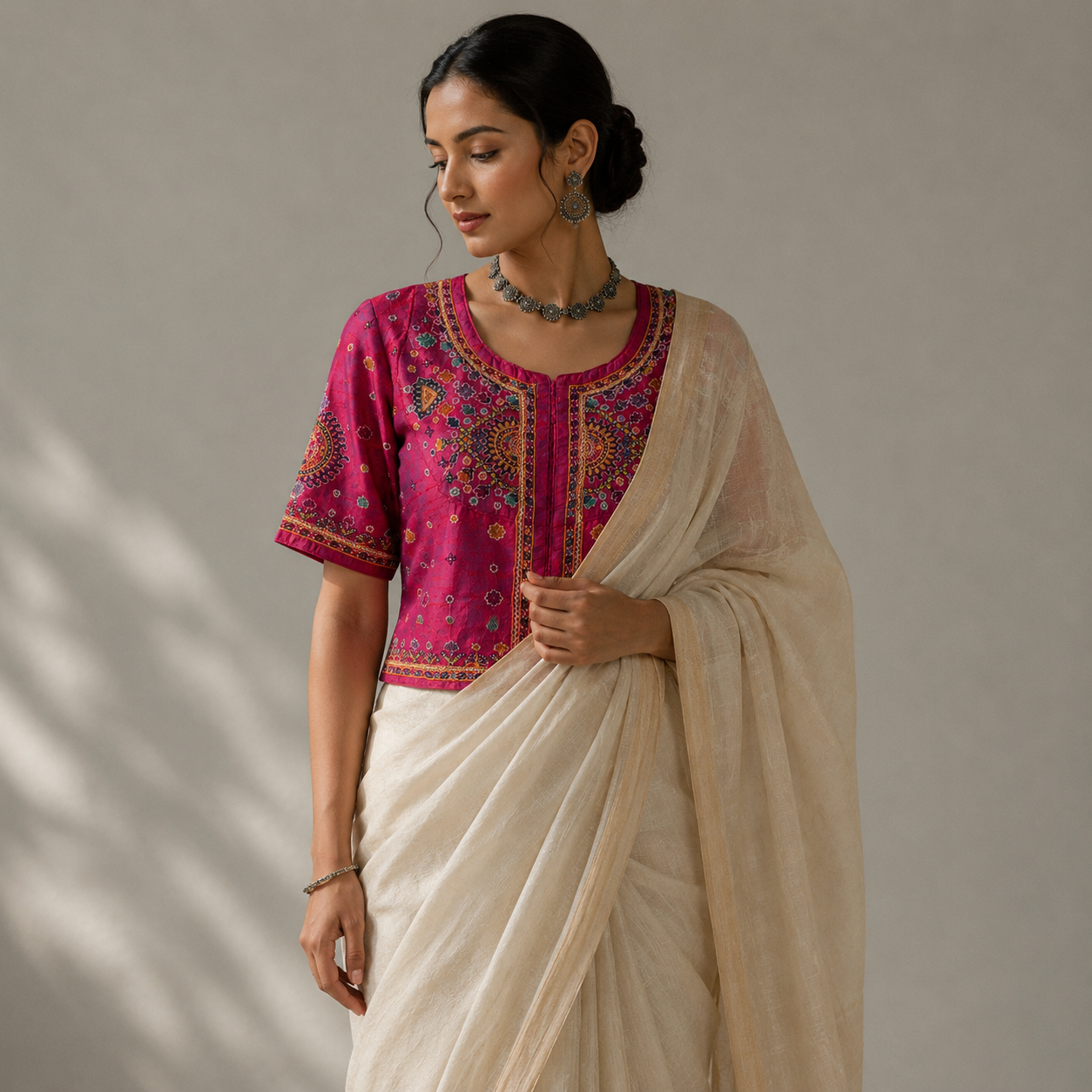 Megenta Pink Hand Embroidered Kanchli