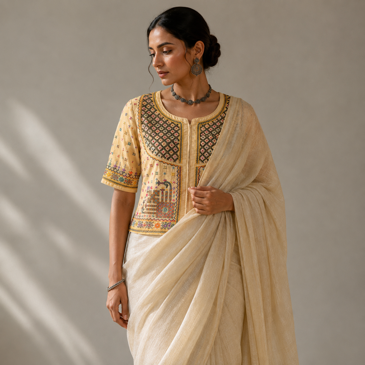 Beige Mutwa Hand Embroidered Kanchli