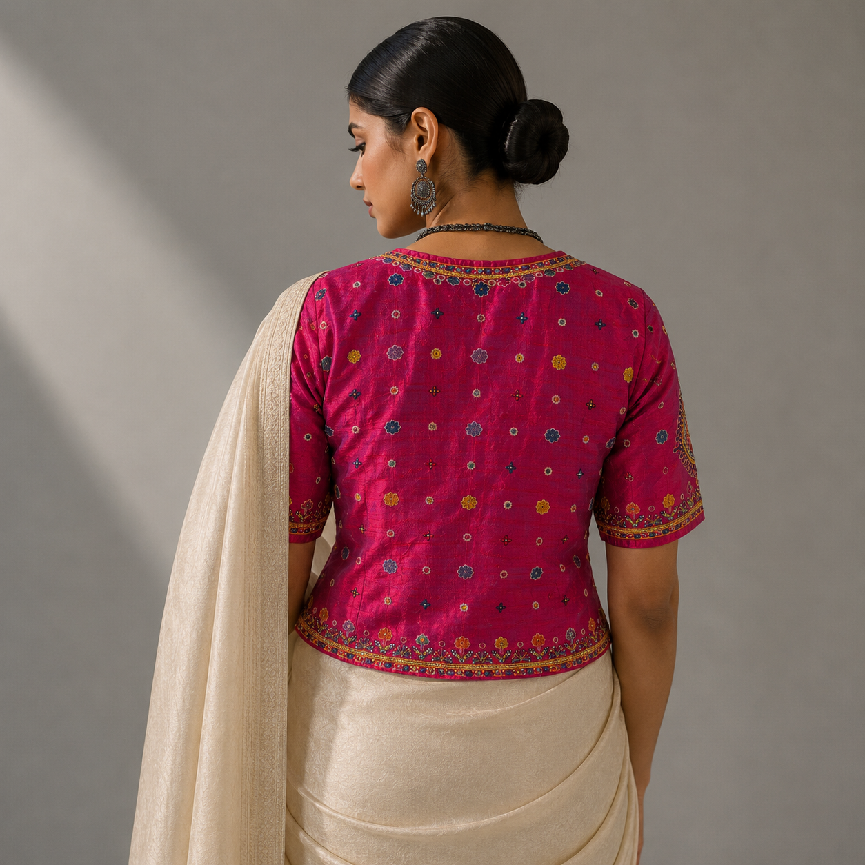 Megenta Pink Hand Embroidered Kanchli