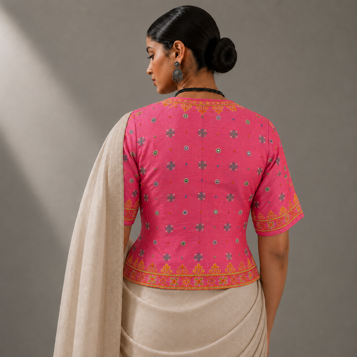 Light Pink Ahir Hand Embroidered Kanchli