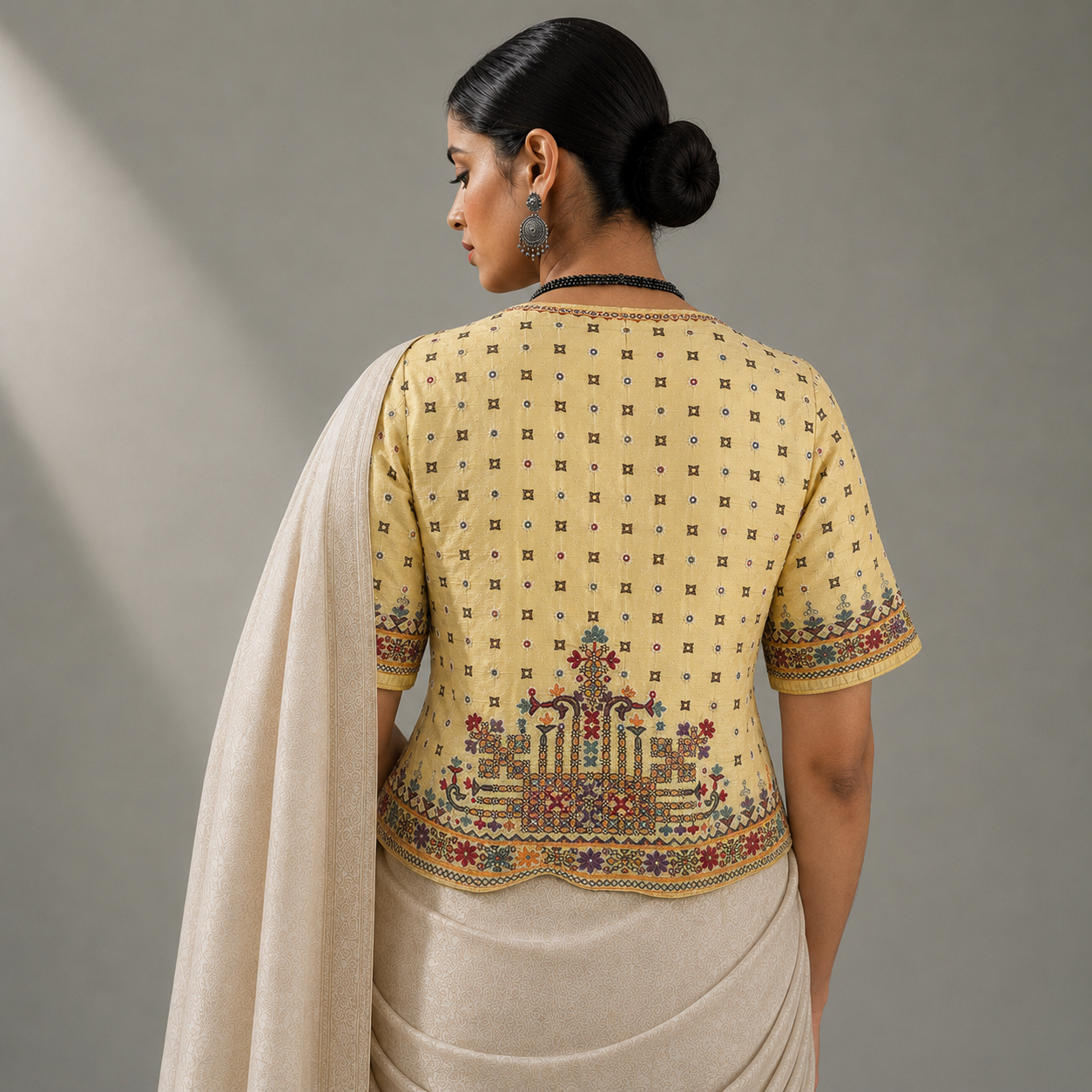 Beige Hand Embroidered Kanchli