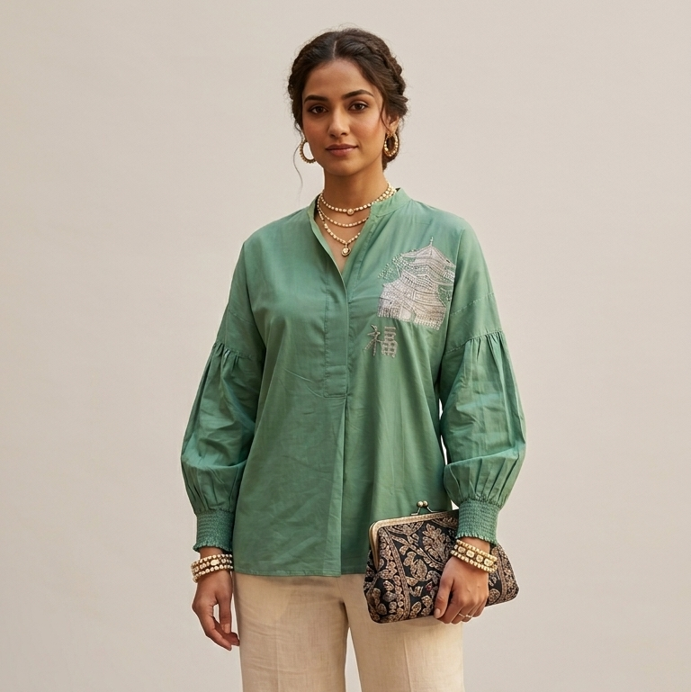 Green Hand woven Top