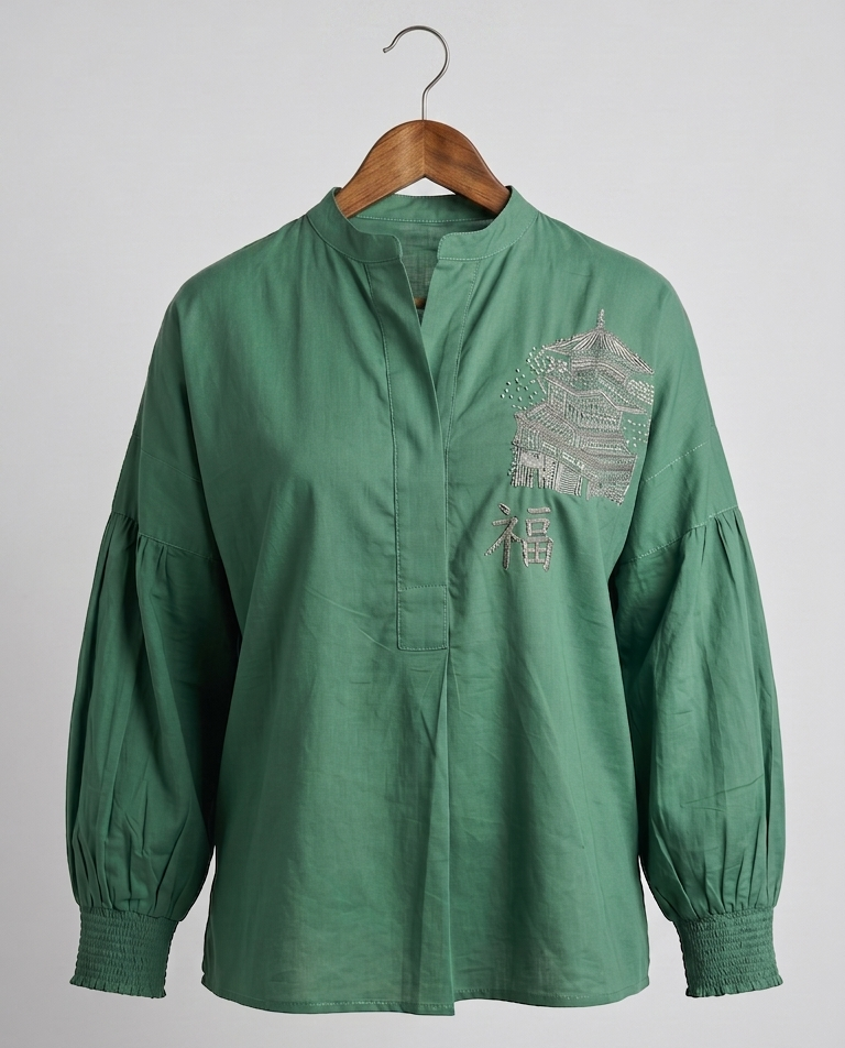 Green Hand woven Top