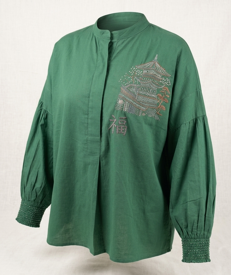 Green Hand woven Top