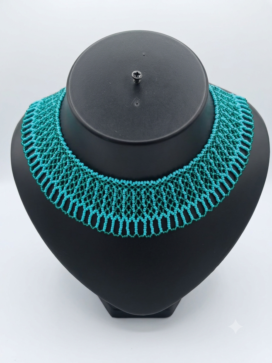 Handmade Teal Colored Beaded Necklace