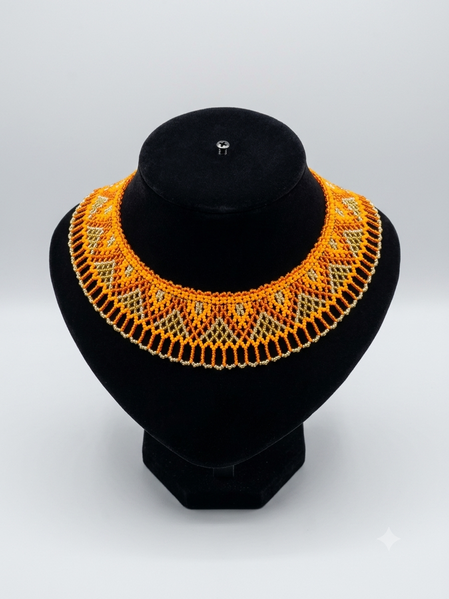 Handmade Orange Colored Beaded Necklace