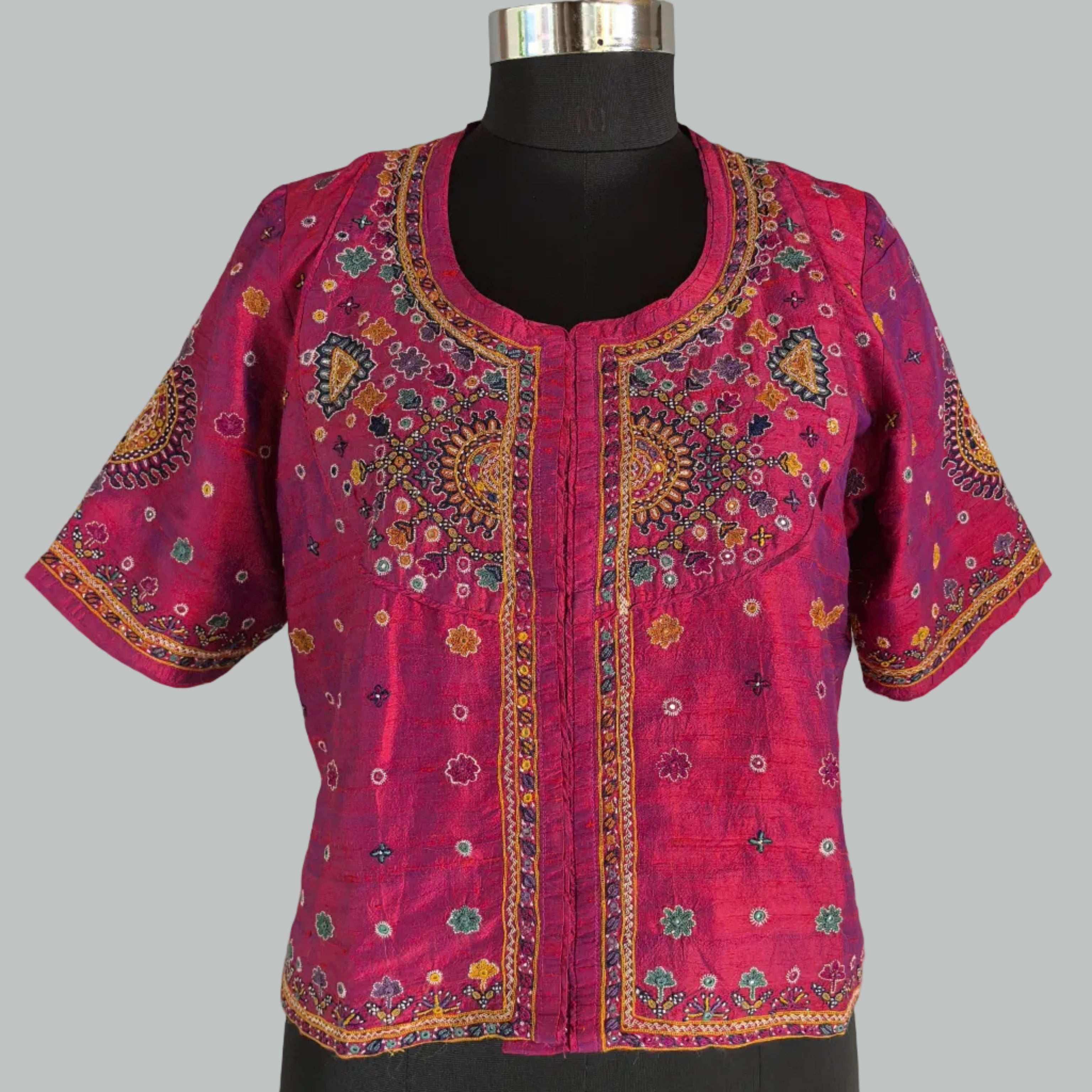 Megenta Pink Hand Embroidered Kanchli