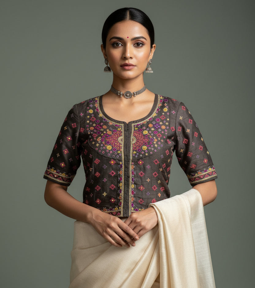 Coffe Brown Hand Embroidered Kanchli