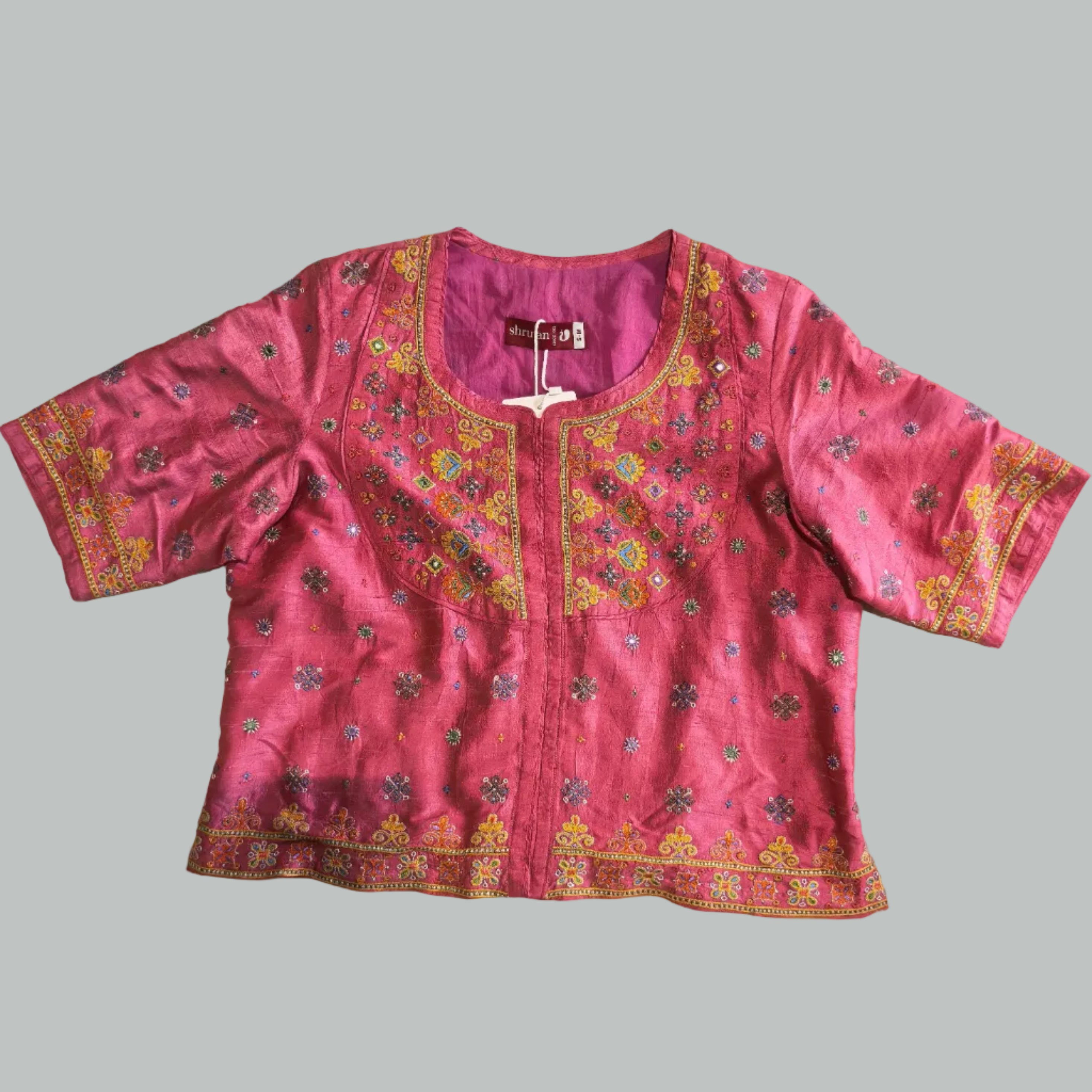 Light Pink Ahir Hand Embroidered Kanchli