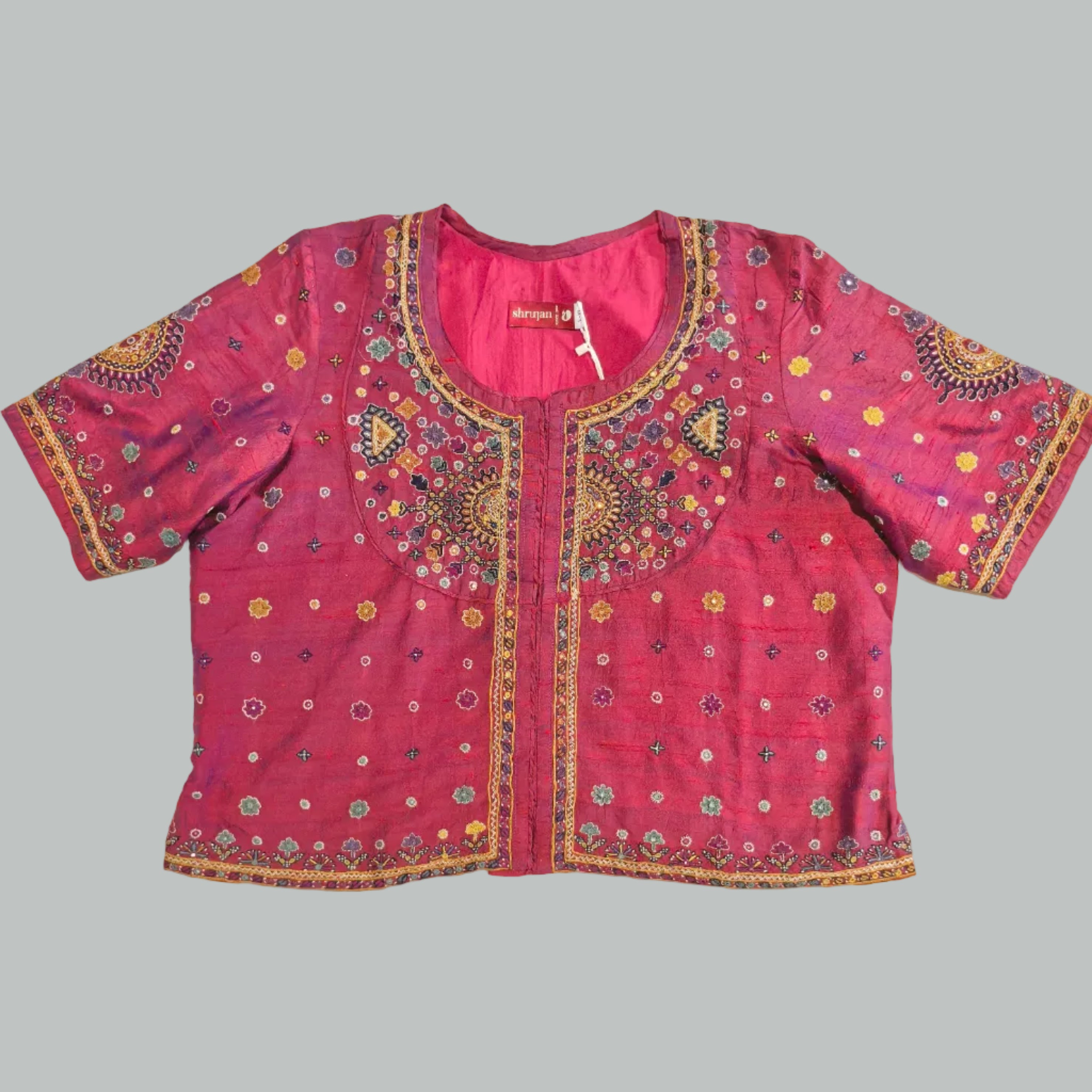 Megenta Pink Hand Embroidered Kanchli