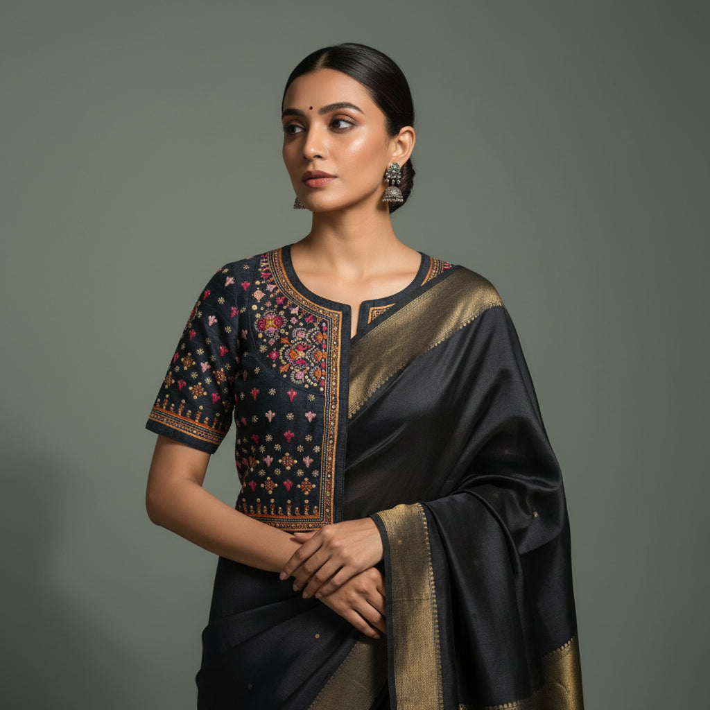Black Pakko Hand Embroidered Kanchli