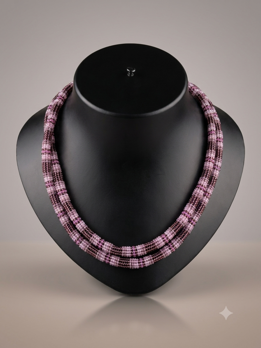 Dark Purple Colored Beaded Rope Necklace