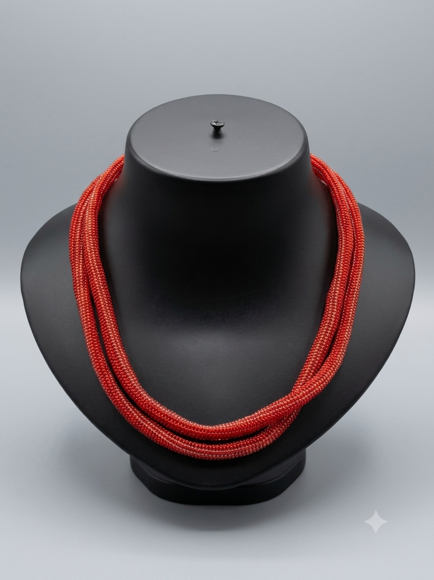 Orange Colored Beaded Rope Necklace