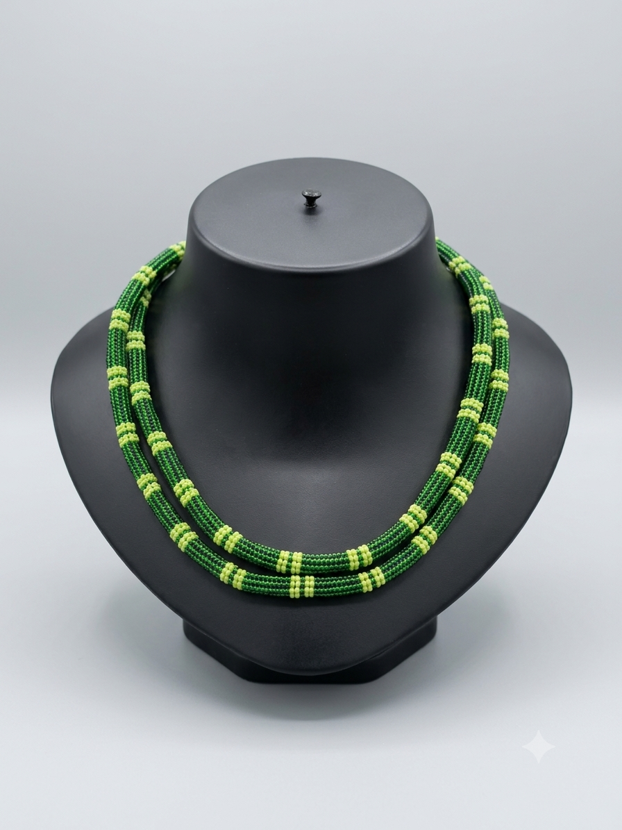 Green Colored Beaded Rope Necklace