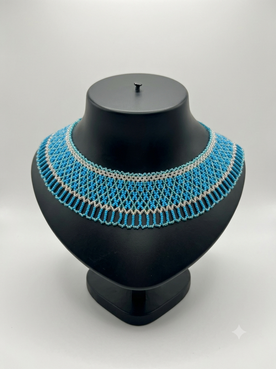 Handmade Blue Colored Beaded Necklace