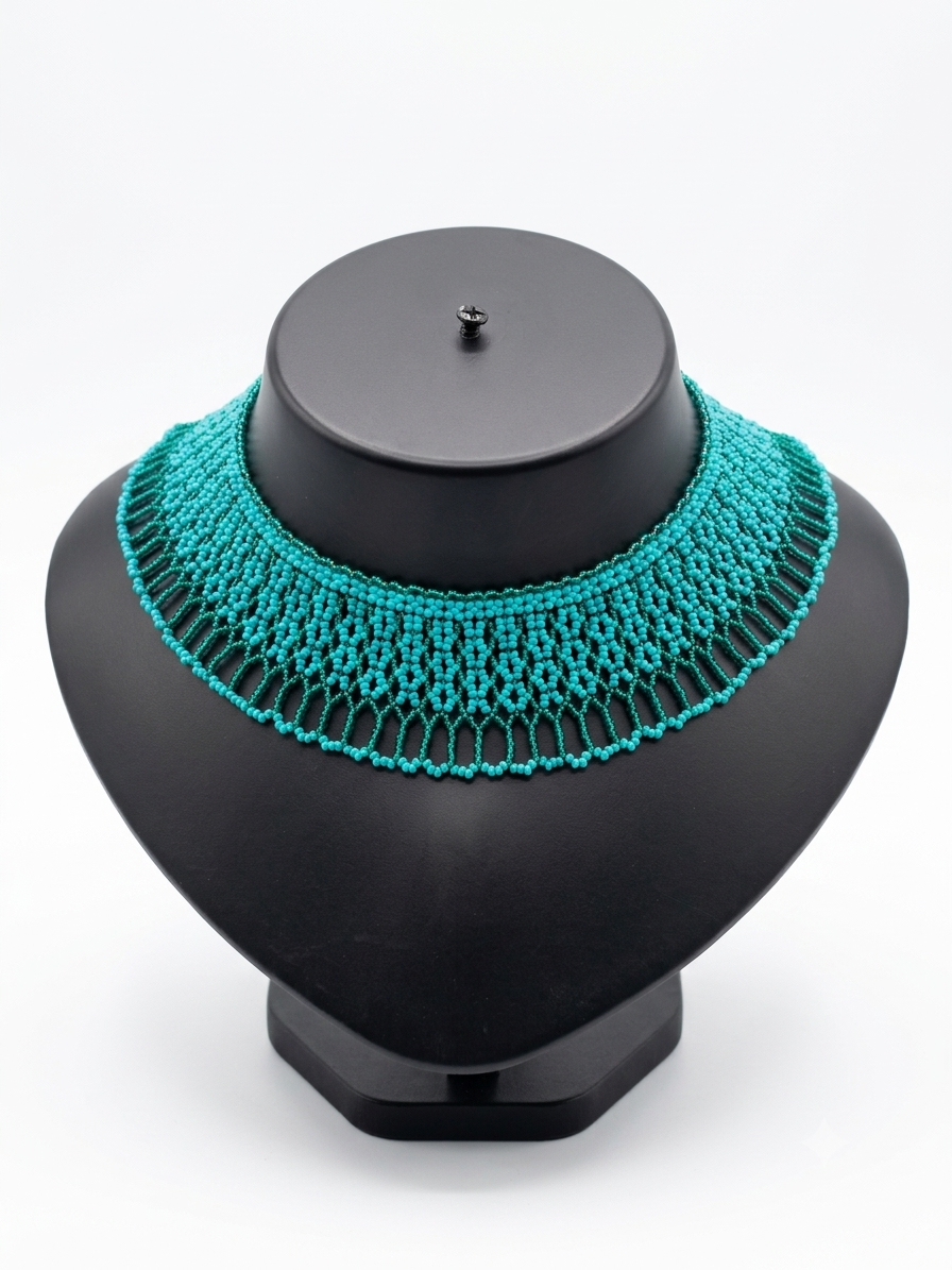 Teal Blue Colored Beaded Necklace