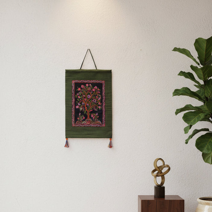 Mahendi Green Hand Embroidered Wall Hanging