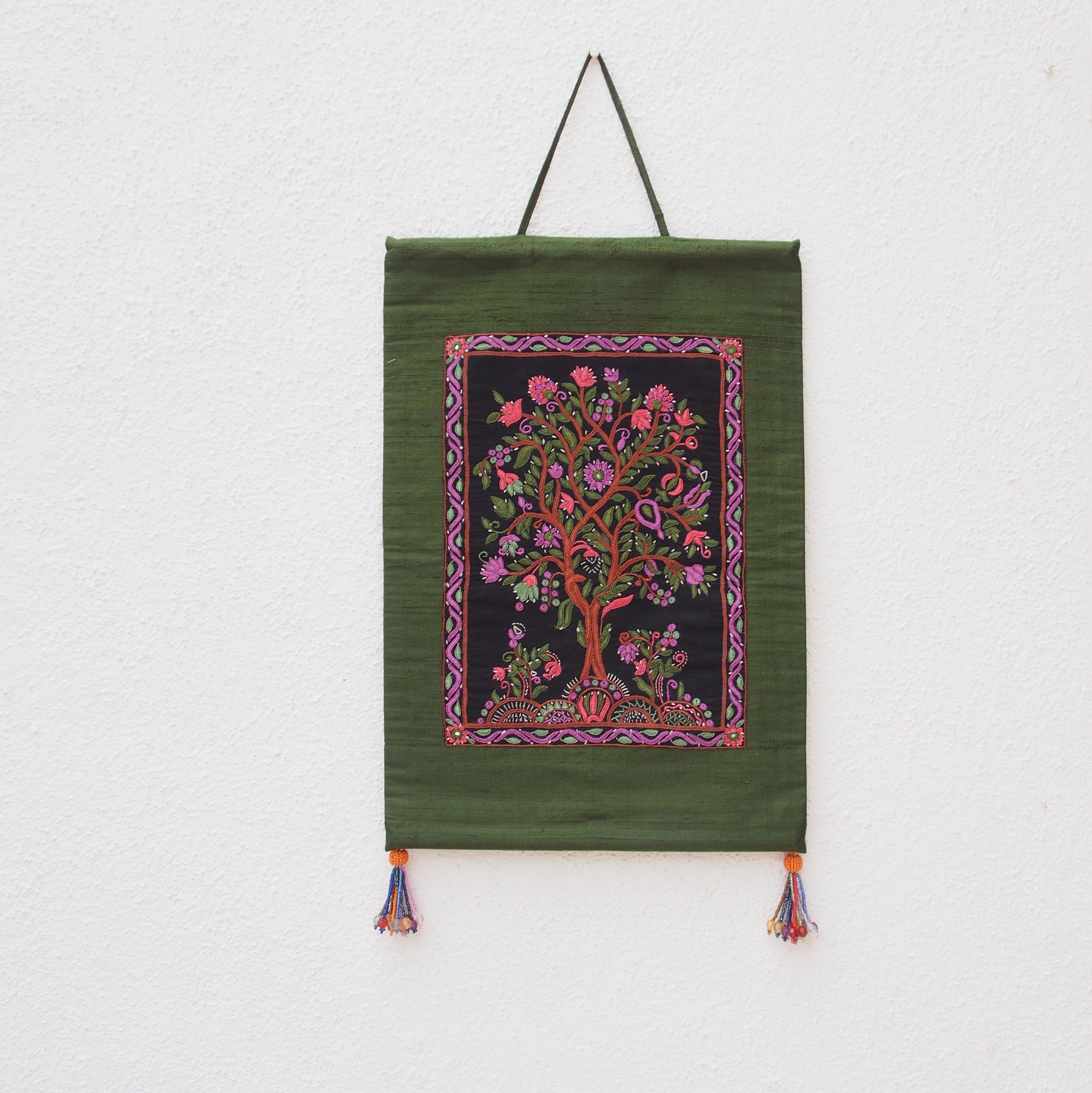 Mahendi Green Hand Embroidered Wall Hanging