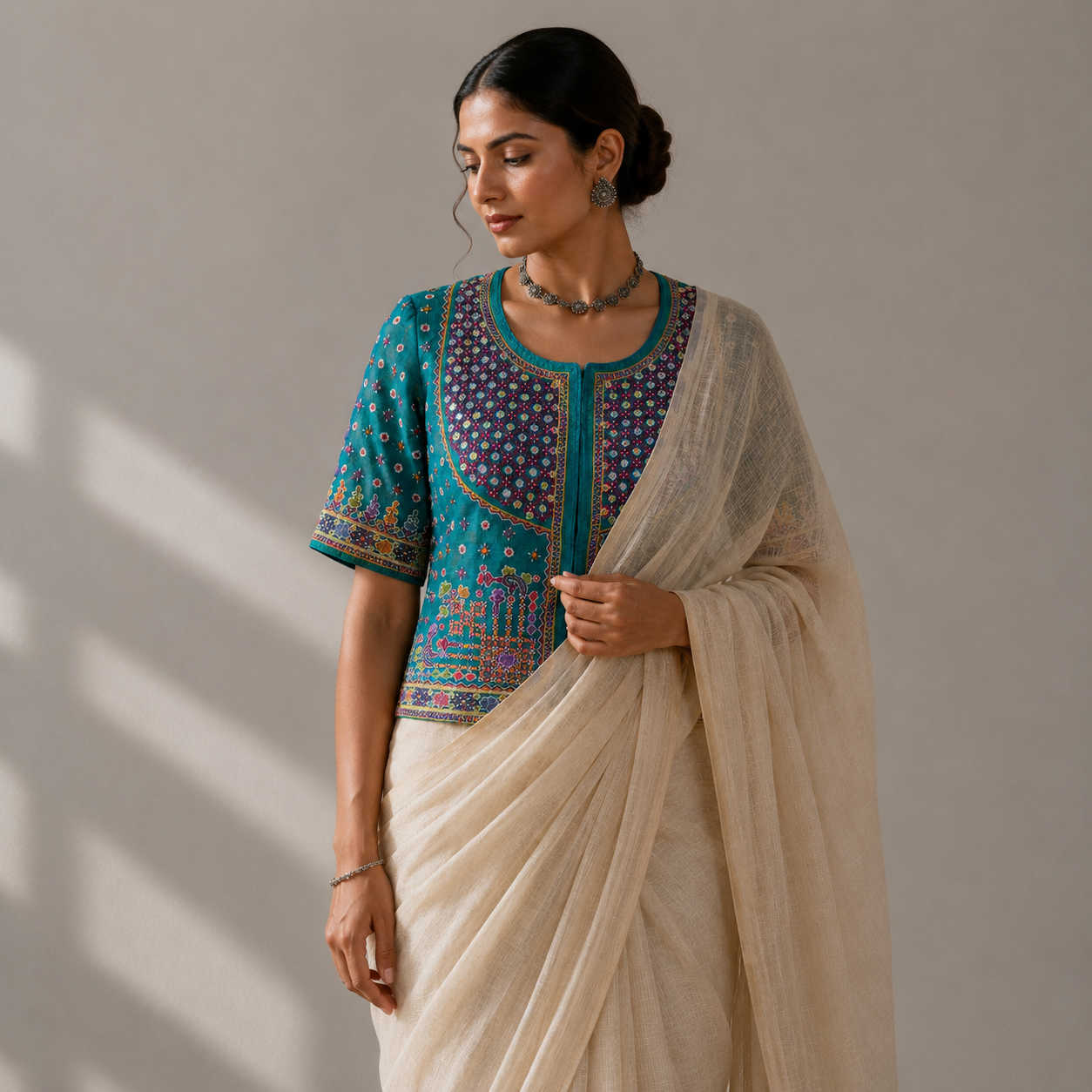 Peacock Blue Hand Embroidered Kanchli