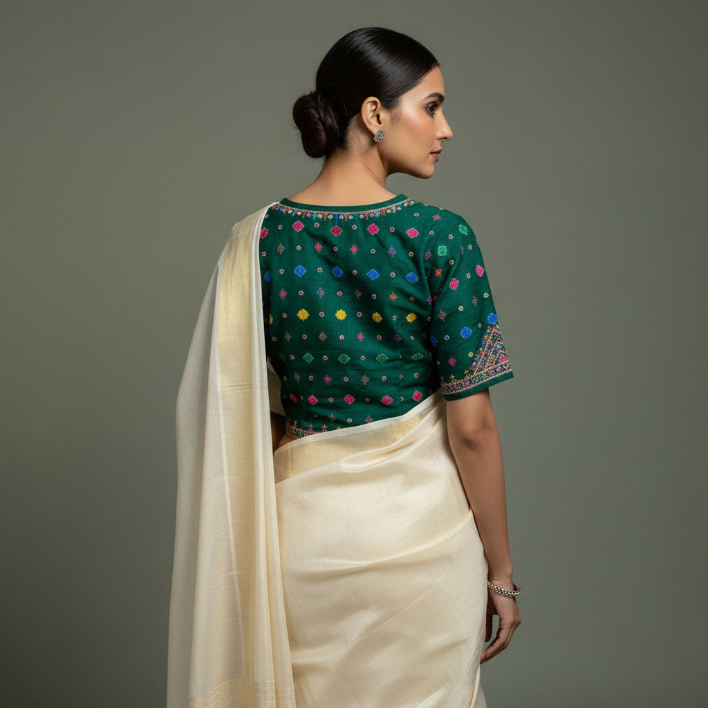 Dark Green Hand Embroidered Kanchli