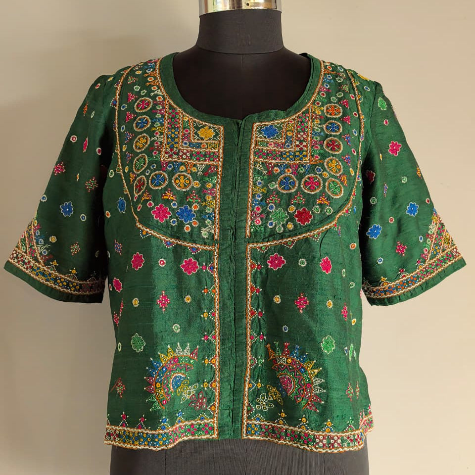 Dark Green Hand Embroidered Kanchli